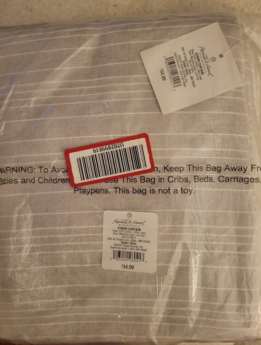New Pair Hearth & Hand with Magnolia 2 Striped Curtains Cotton-Linen 108" NIP